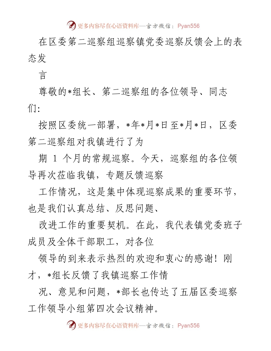 [发言] 巡察反馈会 - 巡察反馈会上的表态发言.docx_第1页