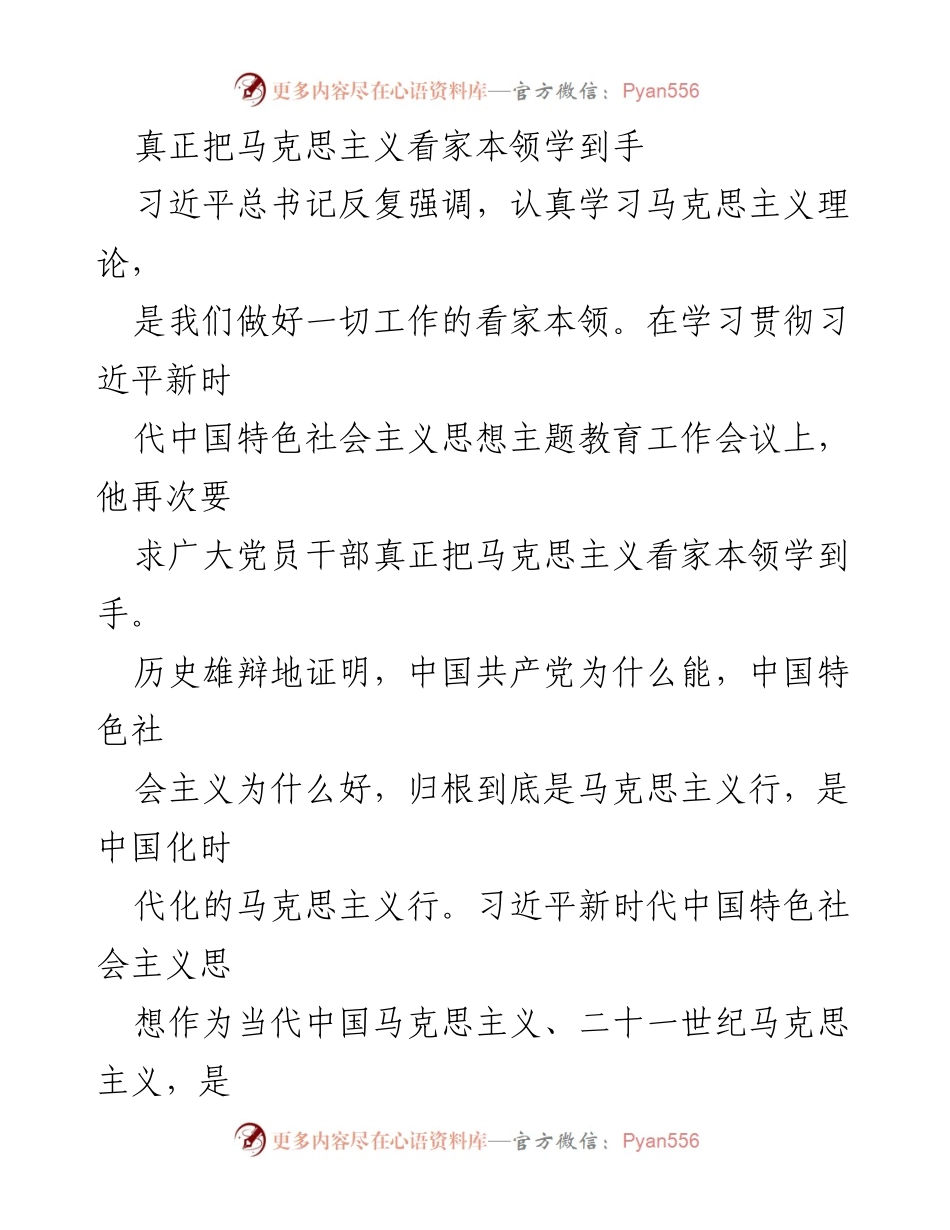 [发言] 学习贯彻习近平新时代中国特色社会主义思想主题教育工作会议 - 深入学习马克思主义，增强理论自信与实践能力.docx_第1页