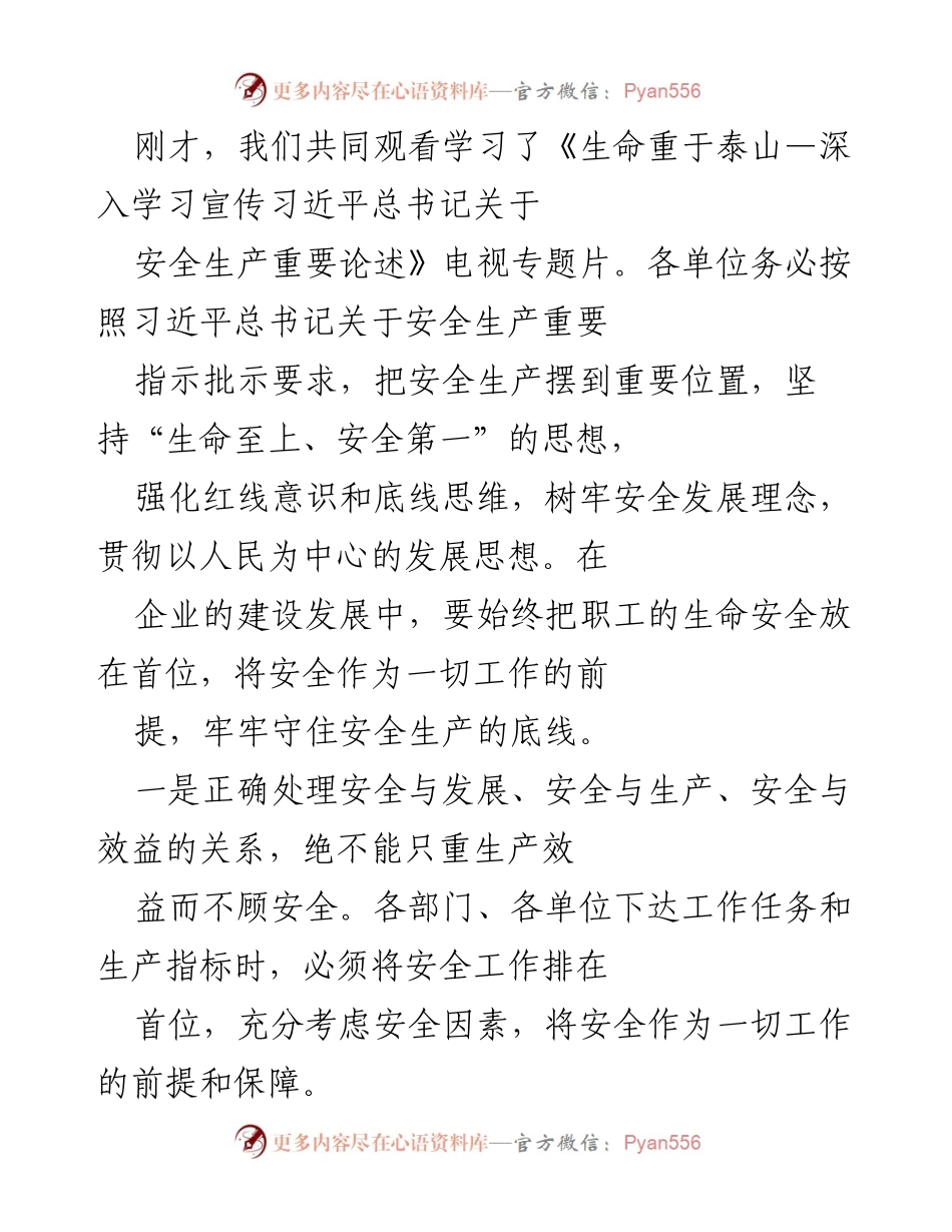 [发言] 学习宣传活动 - 强调安全生产的重要性与责任落实.docx_第1页