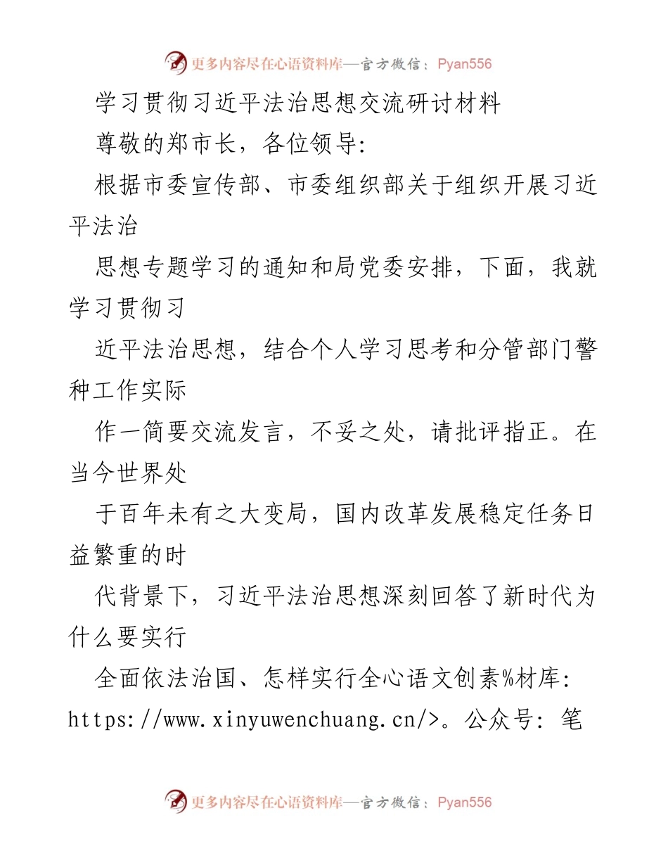[发言] 学习贯彻习近平法治思想交流研讨会 - 深入理解与落实习近平法治思想的实践路径.docx_第1页