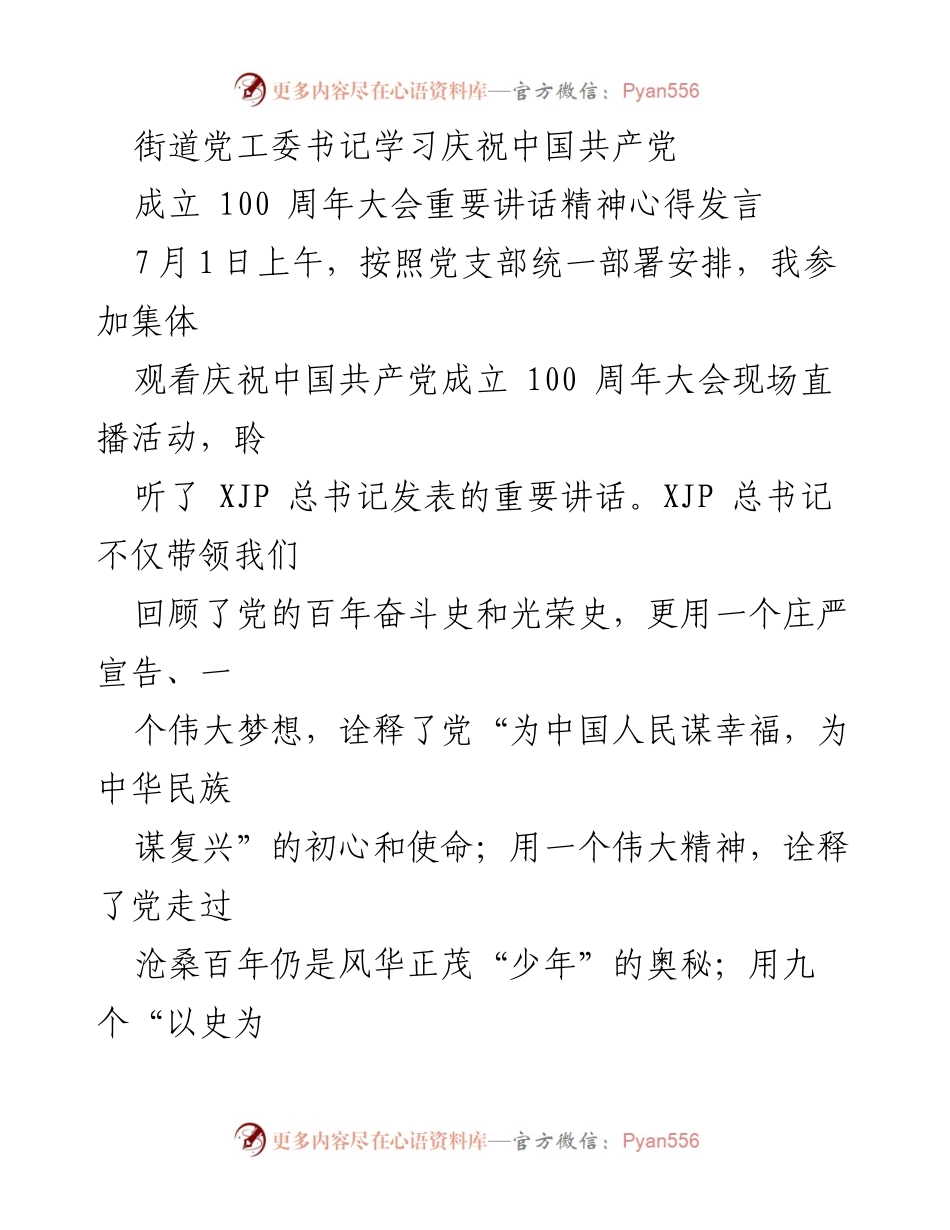 [发言] 学习活动 - 坚定信念，践行初心使命：庆祝中国共产党成立百年大会学习心得.docx_第1页