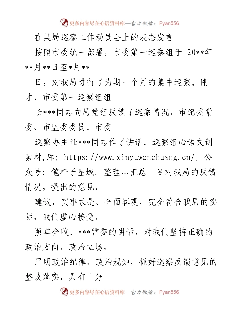 [发言] 巡察工作动员会 - 深入整改，提升政治责任感.docx_第1页