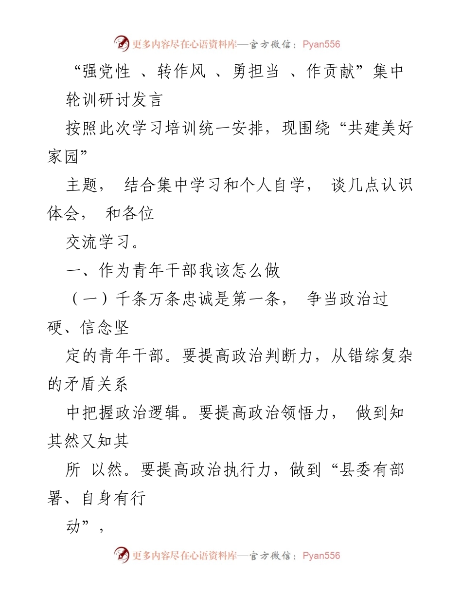 [发言] 学习培训 - 青年干部的责任与担当.docx_第1页