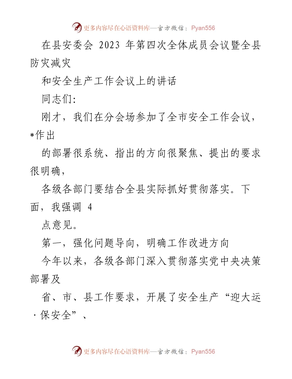 [发言] 安全生产工作会议 - 强化安全防范，防范重大事故风险.docx_第1页