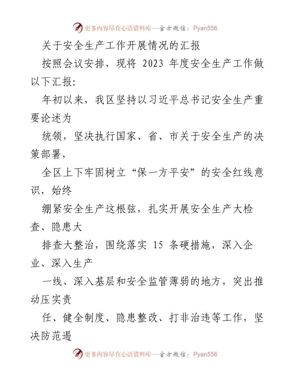[发言] 安全生产工作会议 - 2023年度安全生产工作开展情况汇报.docx_第1页