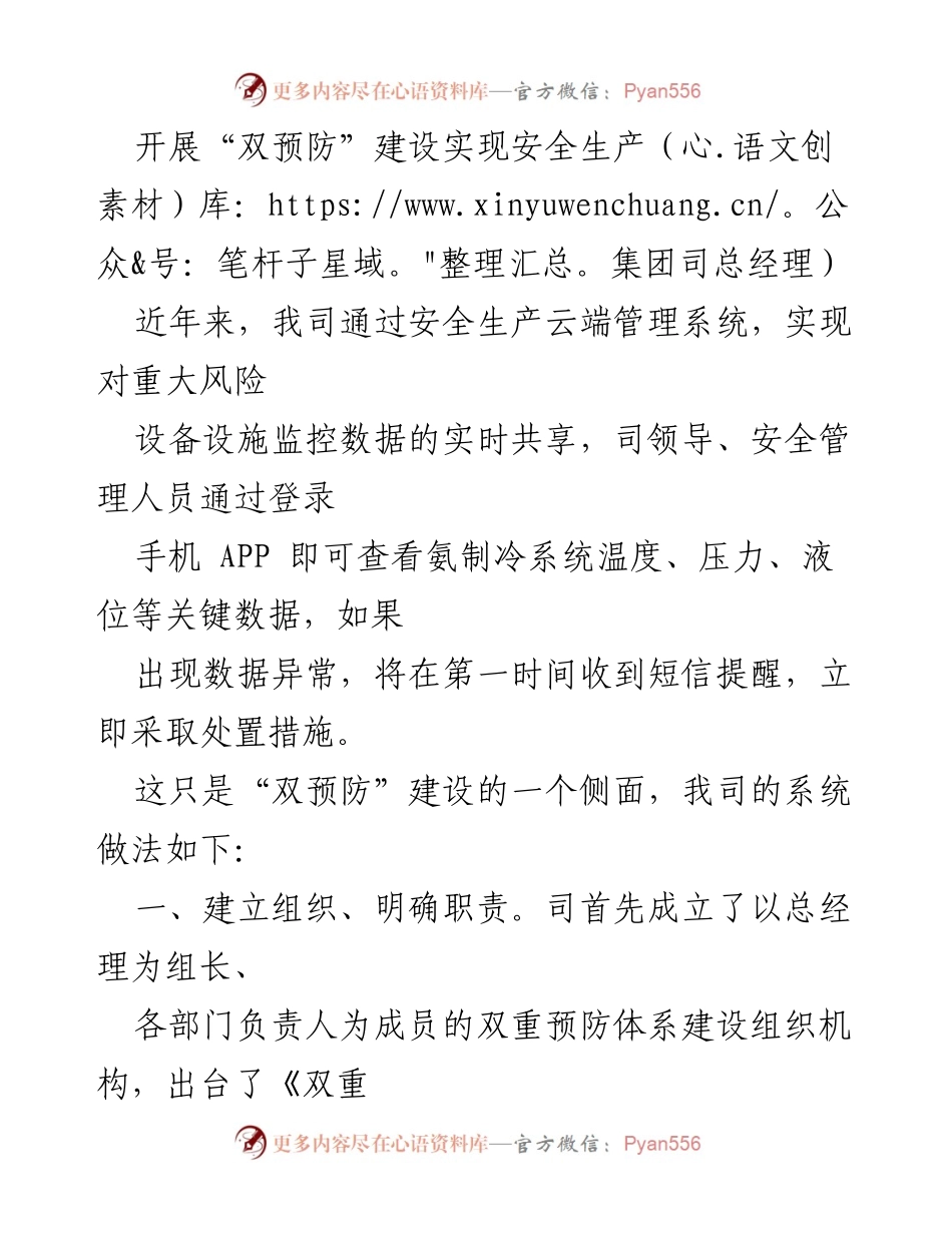 [发言] 安全生产会议 - “双预防”体系建设与安全生产管理创新.docx_第1页