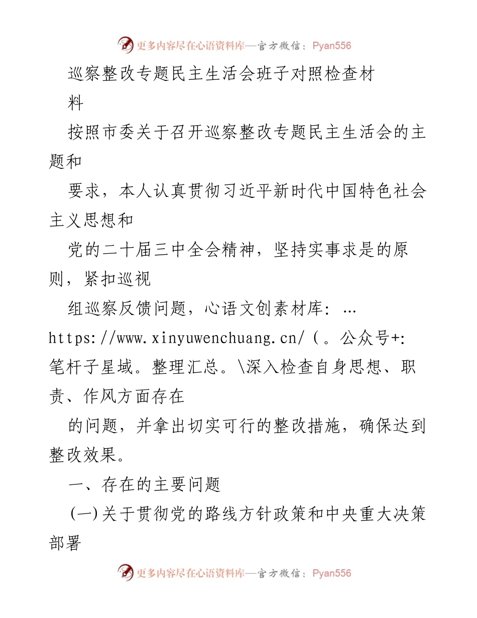 [发言] 巡察整改专题民主生活会 - 巡察整改中存在的问题及整改措施分析.docx_第1页