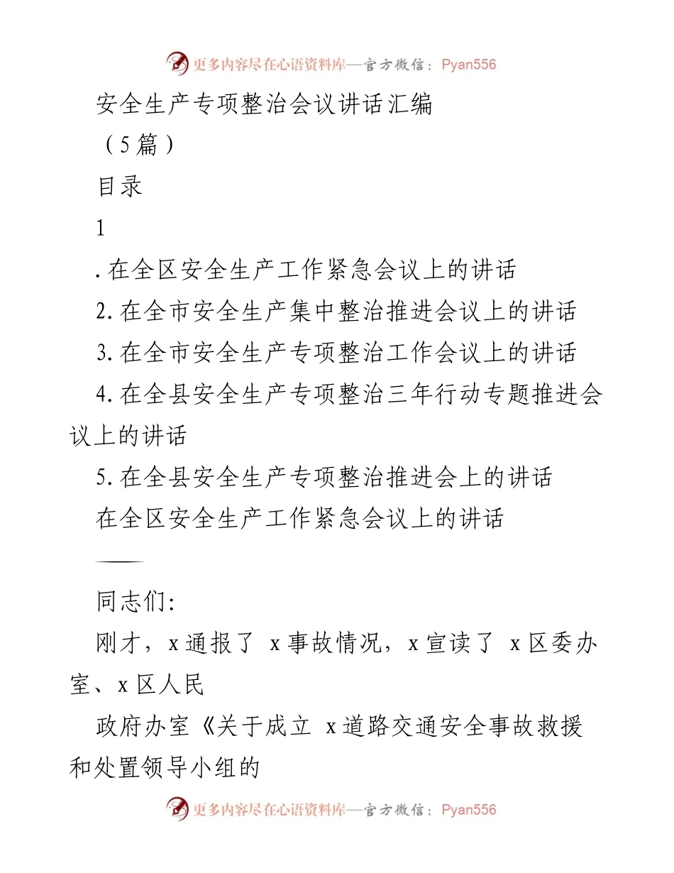 [发言] 安全生产专项整治会议 - 安全生产警示与整治措施讲话.docx_第1页