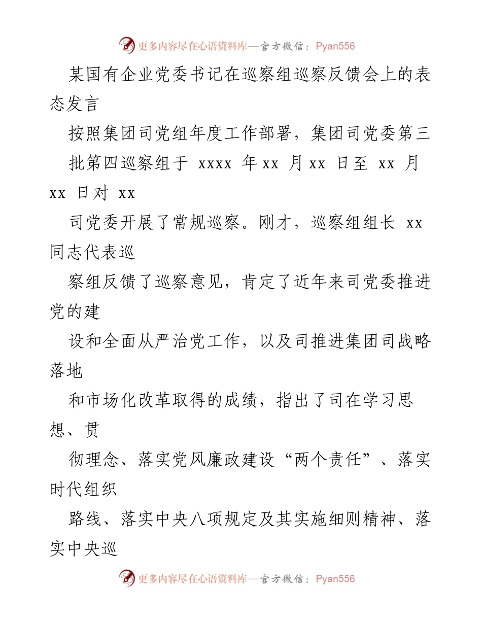 [发言] 巡察反馈会 - 党委书记表态发言：全面认领问题、扎实整改落实.docx_第1页