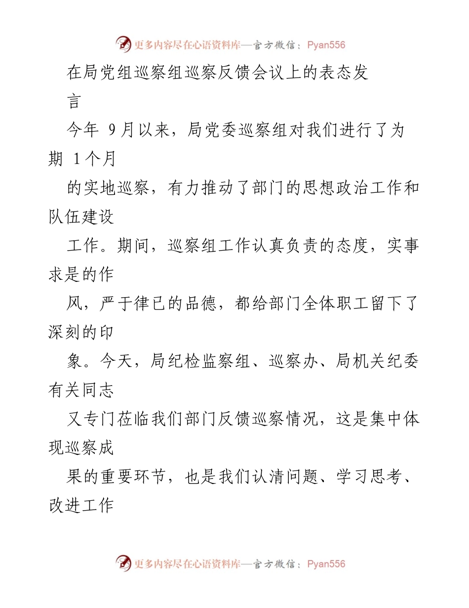 [发言] 巡察反馈会议 - 巡察整改表态发言_1.docx_第1页