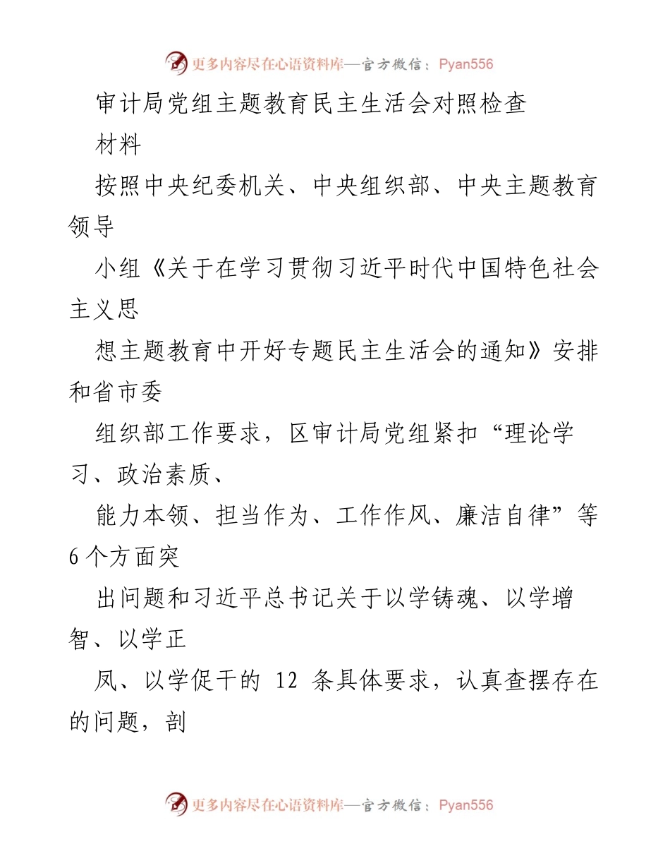 [发言] 审计局党组主题教育民主生活会 - 审计局党组主题教育民主生活会对照检查材料分析_2.docx_第1页