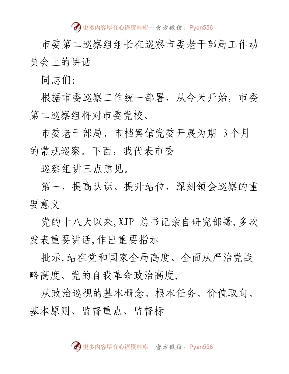 [发言] 巡察工作动员会 - 巡察工作的重要性与政治监督的内涵.docx_第1页
