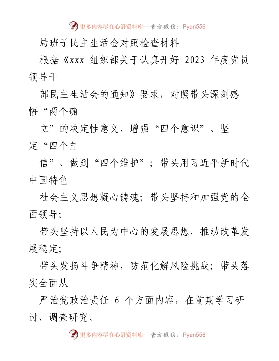 [发言] 局班子民主生活会 - 深入查摆问题，推动整改落实的实践探索.docx_第1页
