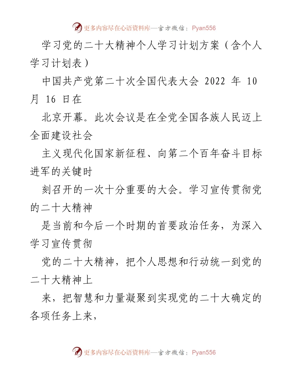 [发言] 学习贯彻党的二十大精神 - 个人学习计划方案与实施路径.docx_第1页