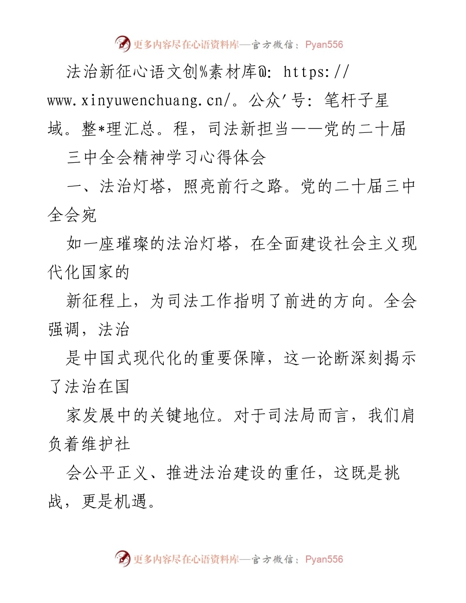 [发言] 学习心得分享 - 法治新征程与司法新担当的思考.docx_第1页
