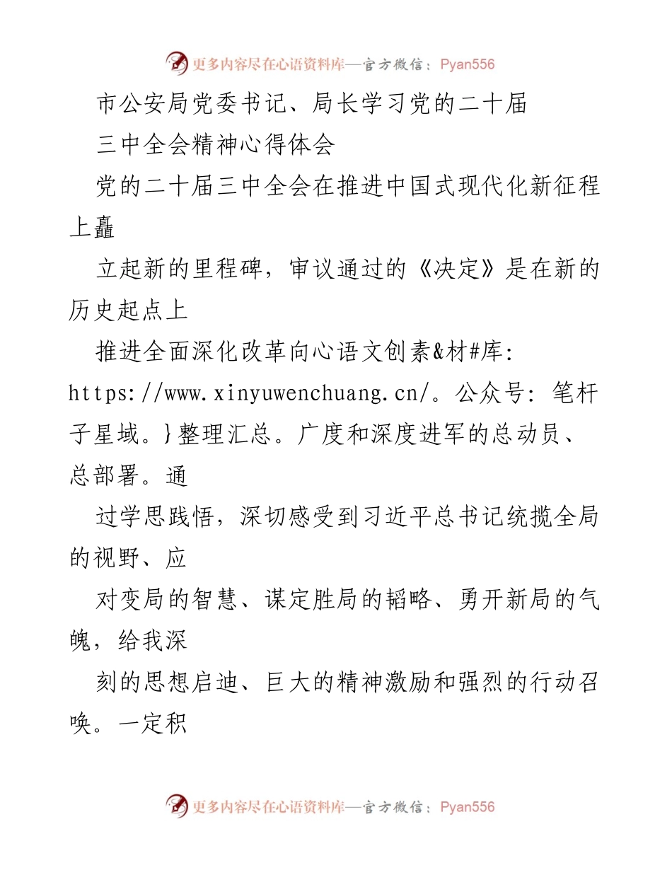 [发言] 学习党的二十届三中全会精神 - 深刻领悟党的二十届三中全会精神，推动公安工作现代化.docx_第1页
