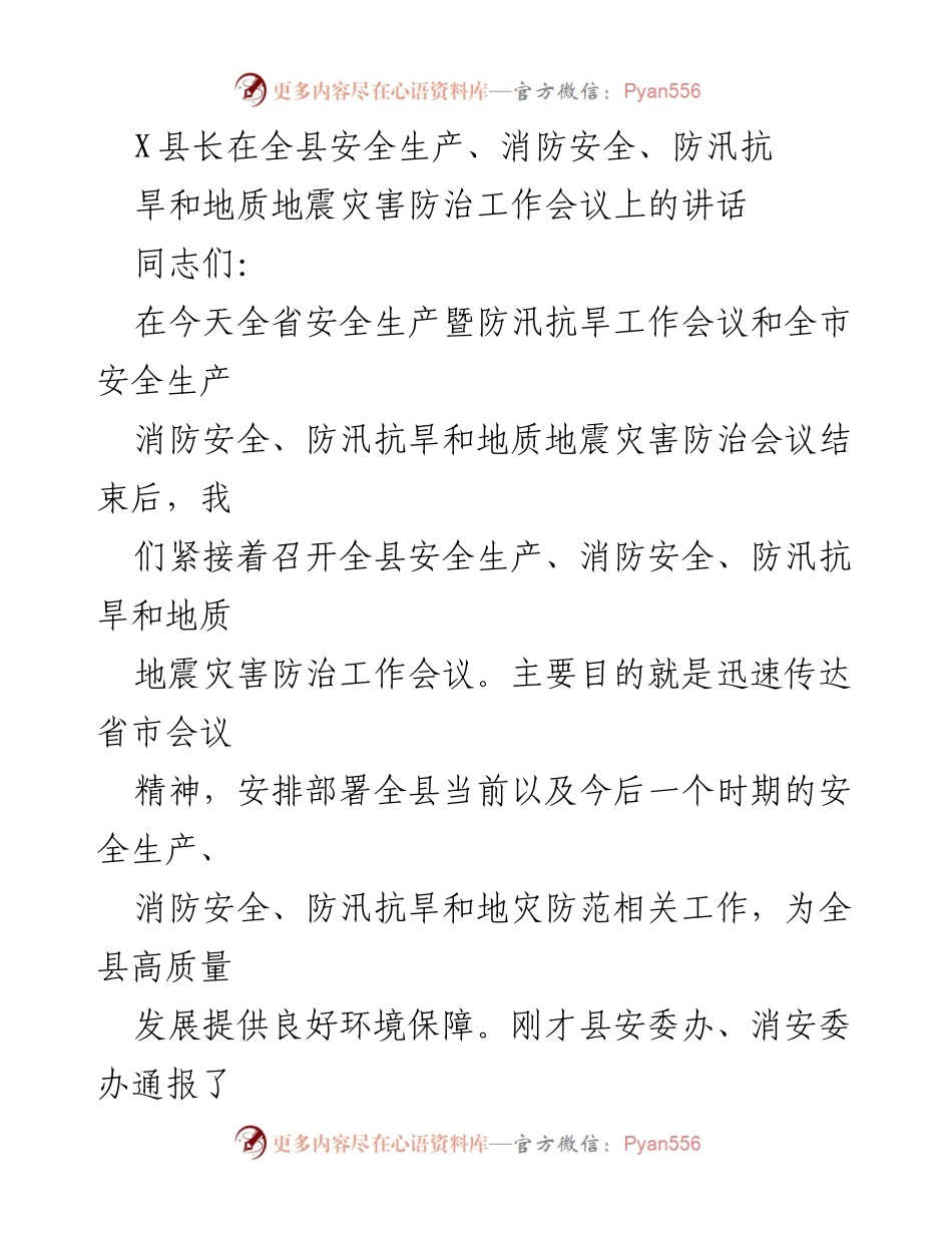 [发言] 安全生产工作会议 - 强调安全生产与防灾减灾的重要性.docx_第1页