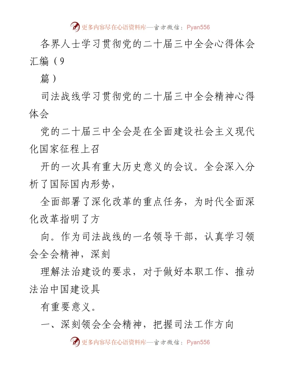 [发言] 学习贯彻党的二十届三中全会精神 - 深入领会法治建设的重要性与方向.docx_第1页