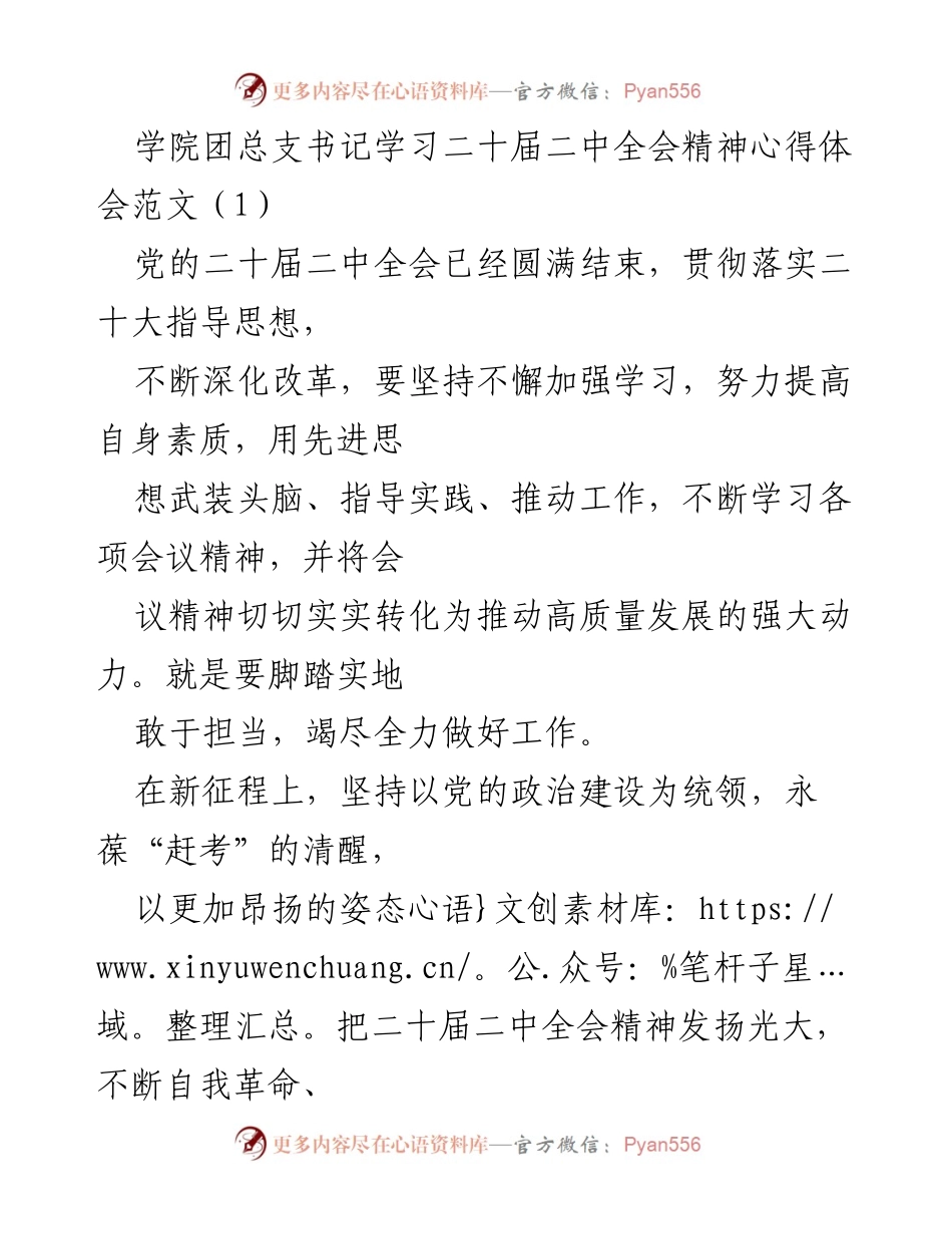 [发言] 学院团总支 - 深入学习贯彻党的二十届二中全会精神的心得体会.docx_第1页