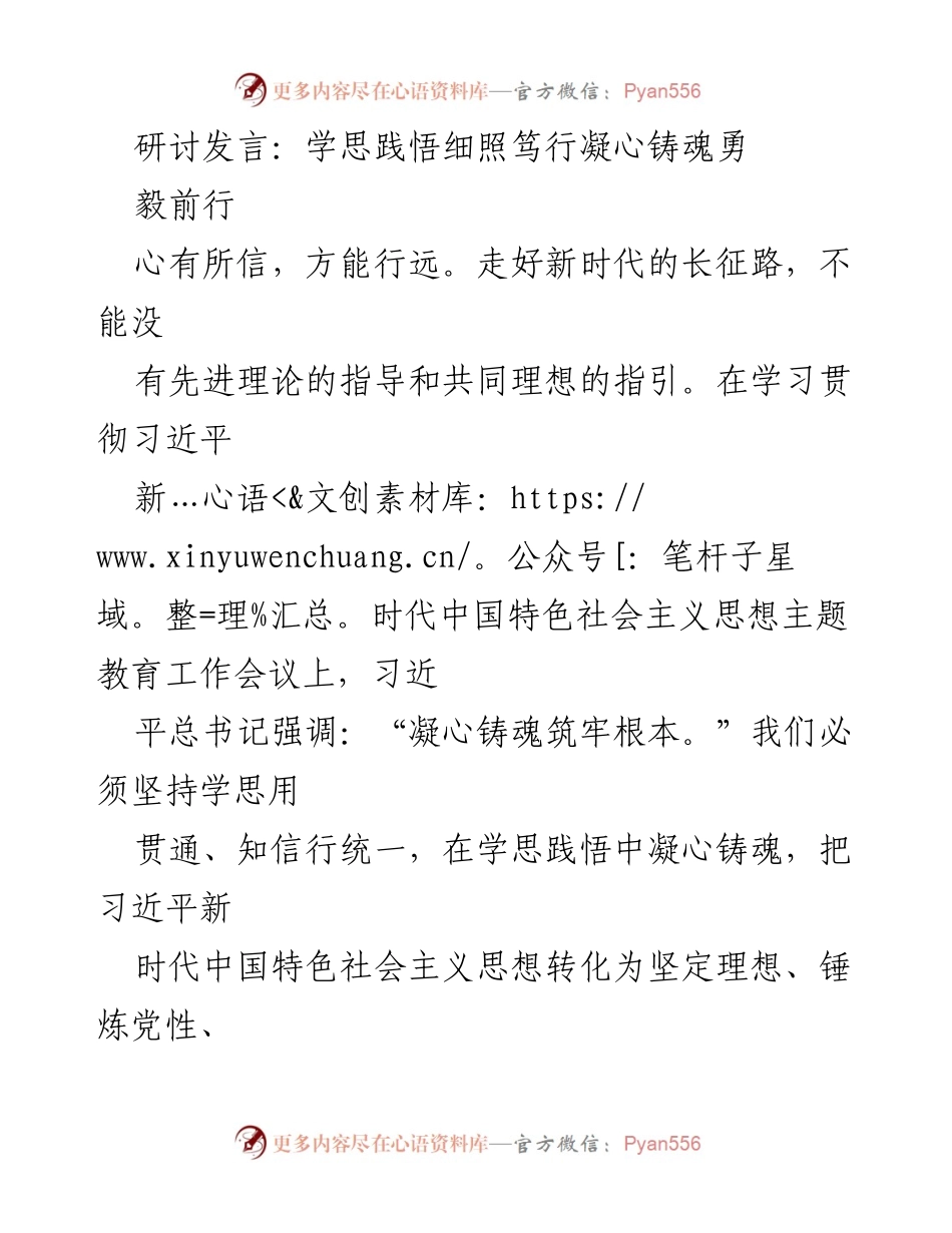 [发言] 学习贯彻会议 - 学思践悟：凝心铸魂，勇毅前行.docx_第1页