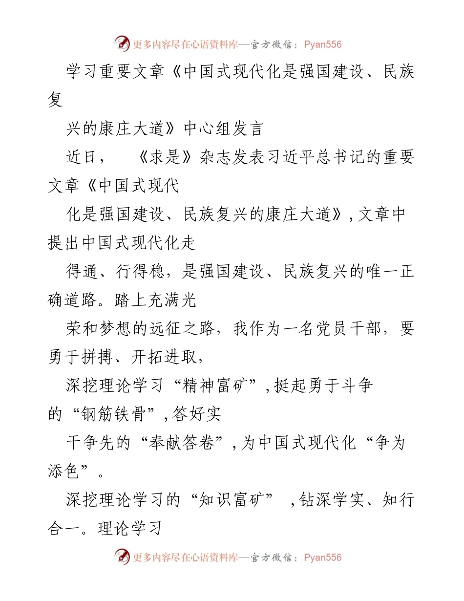 [发言] 学习中心组 - 深挖理论学习，勇于斗争，奉献实干：践行中国式现代化.docx_第1页