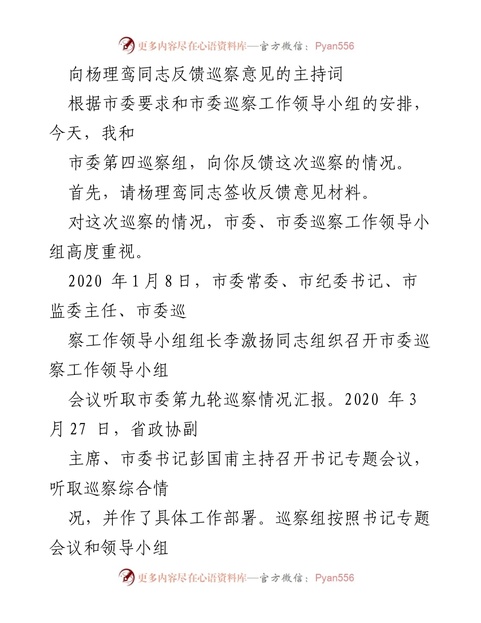 [发言] 巡察反馈会议 - 巡察意见反馈及整改工作讲话.docx_第1页