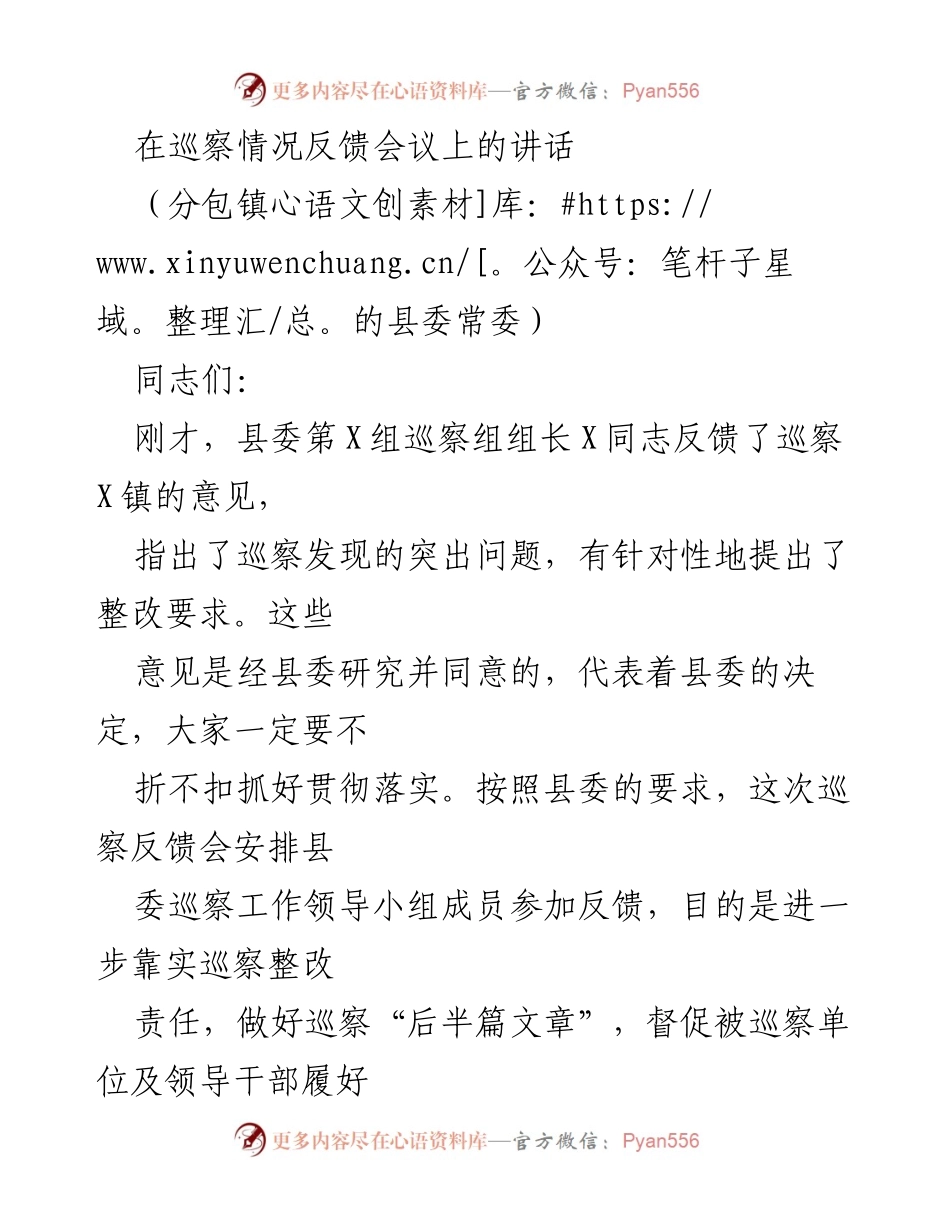[发言] 巡察情况反馈会议 - 强化政治责任，推动巡察整改落实.docx_第1页