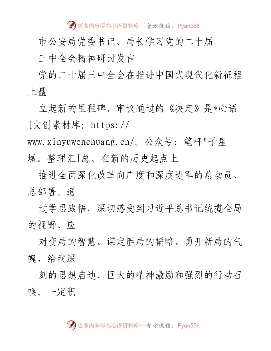 [发言] 学习研讨会 - 深入学习党的二十届三中全会精神，推动公安工作现代化.docx_第1页