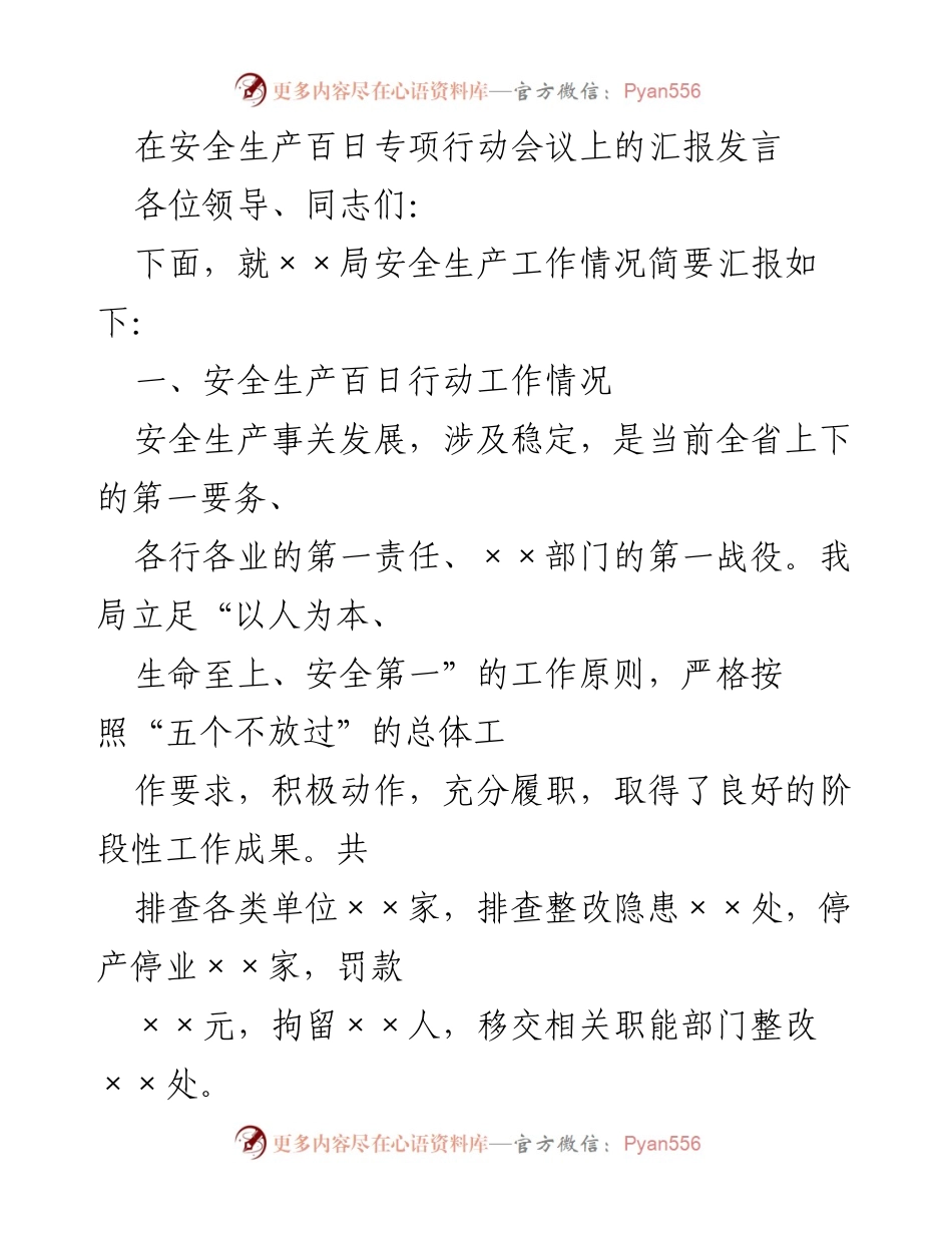 [发言] 安全生产百日专项行动会议 - 安全生产工作汇报与整改措施总结.docx_第1页