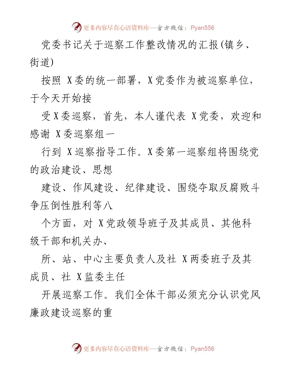 [发言] 巡察工作 - 党委书记关于巡察工作整改情况的汇报.docx_第1页