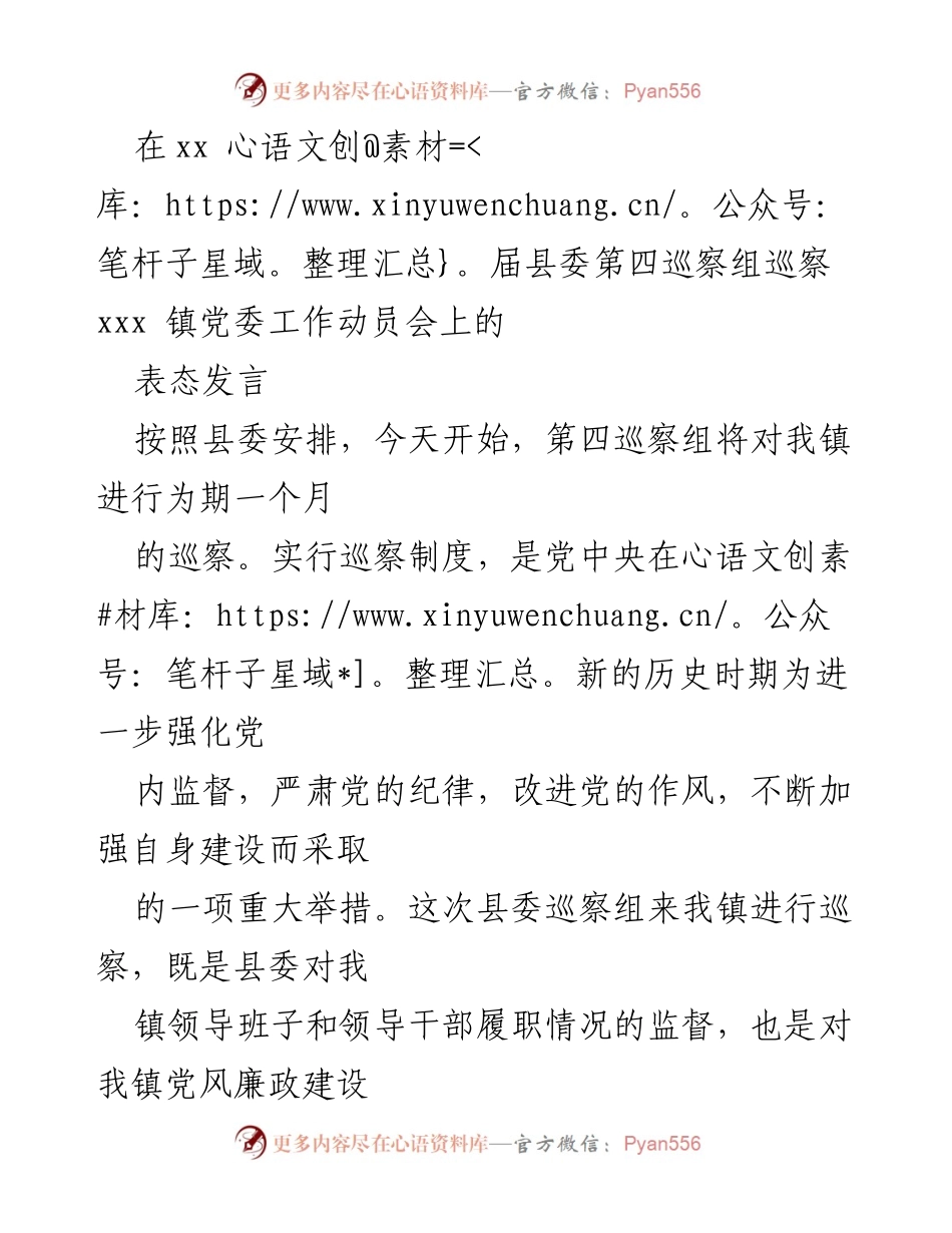 [发言] 巡察工作动员会 - 巡察工作的重要性与承诺发言.docx_第1页