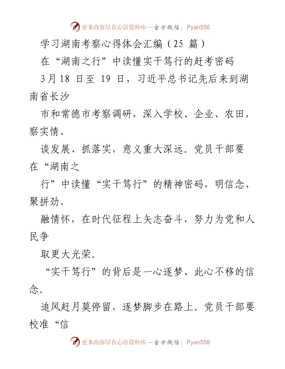 [发言] 学习考察总结 - 湖南考察中的实干笃行精神与党员干部的使命.docx_第1页