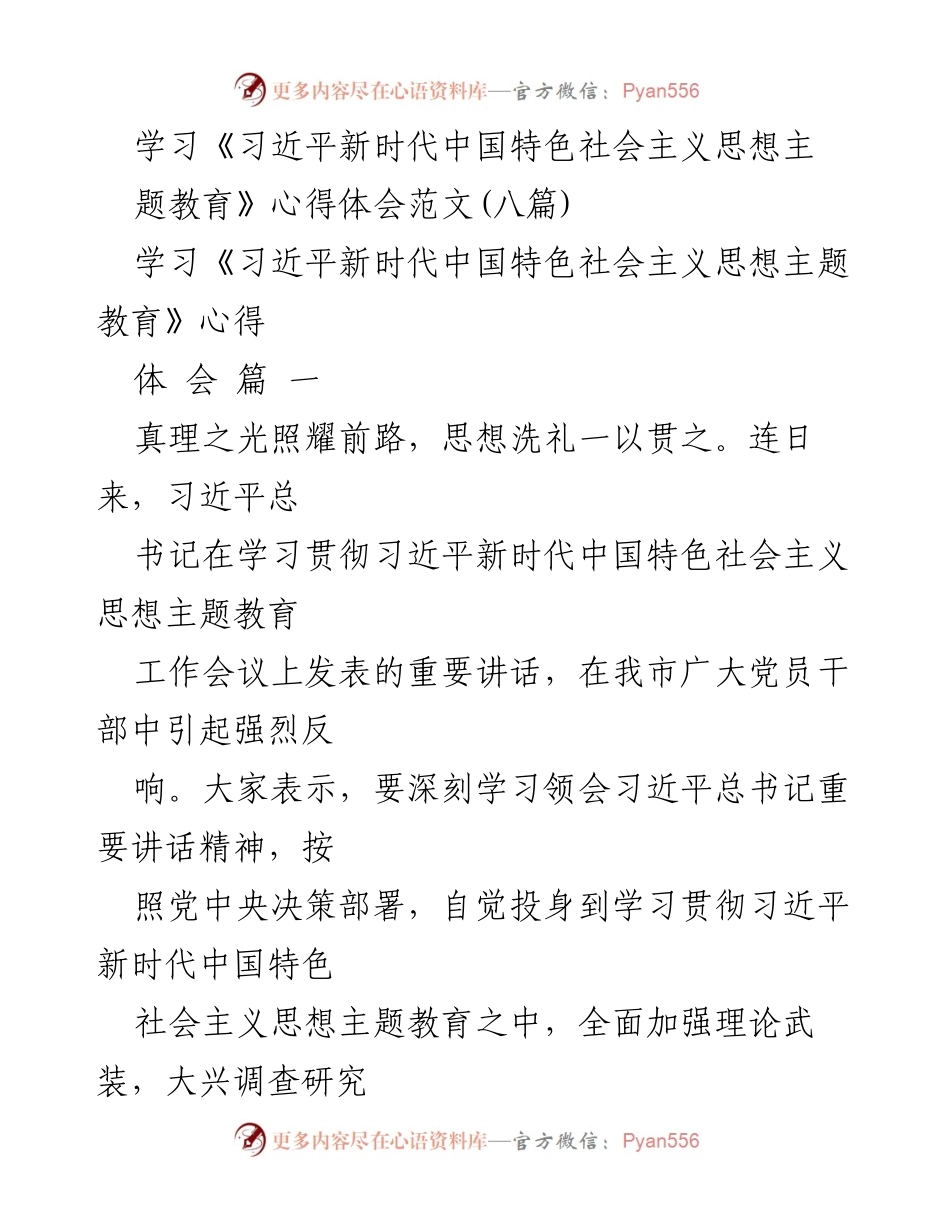 [发言] 学习会议 - 深刻领会习近平新时代中国特色社会主义思想主题教育的重要性与实践指导.docx_第1页