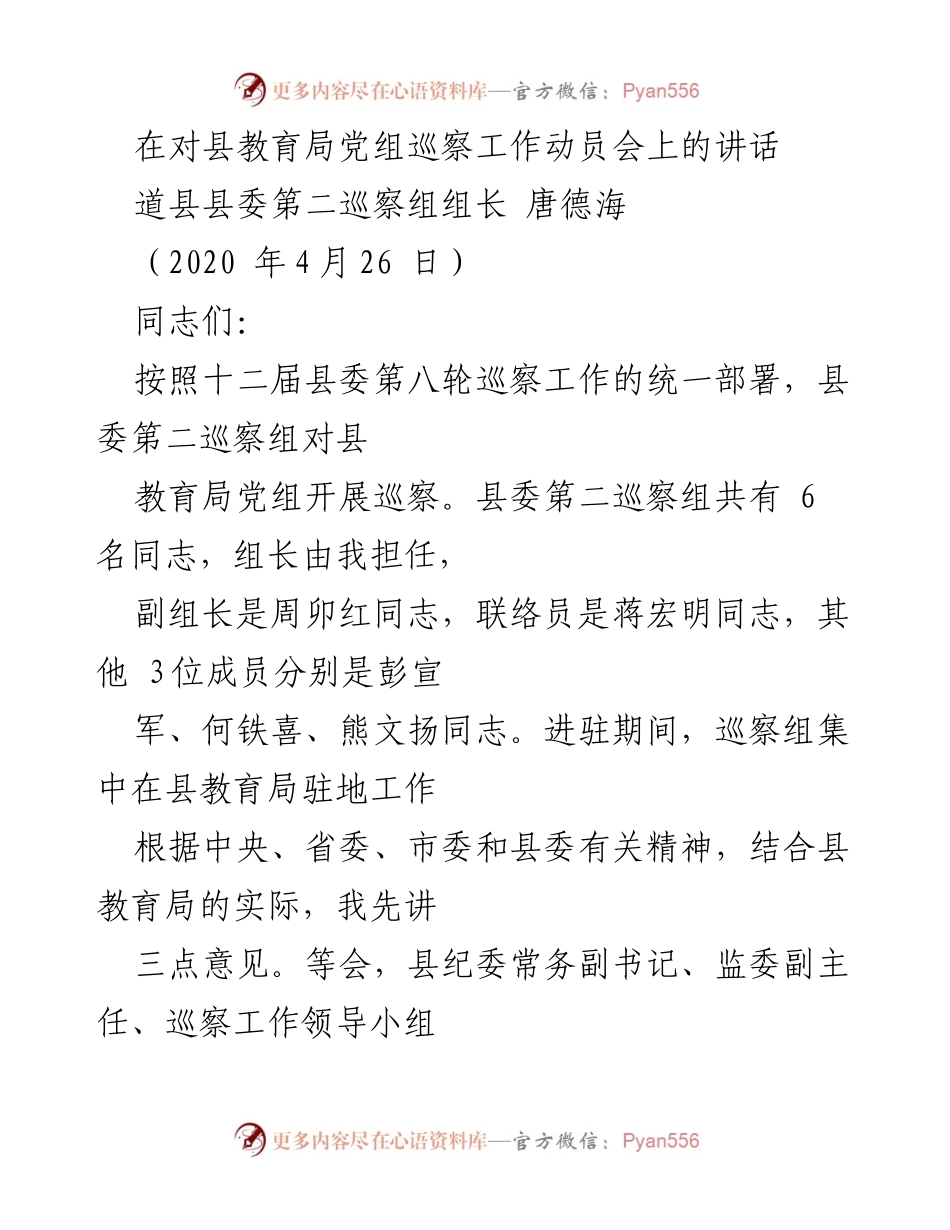[发言] 巡察工作动员会 - 加强党的政治建设，落实巡察工作责任.docx_第1页
