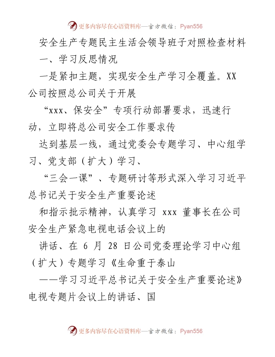 [发言] 安全生产专题民主生活会 - 安全生产学习与管理反思报告.docx_第1页