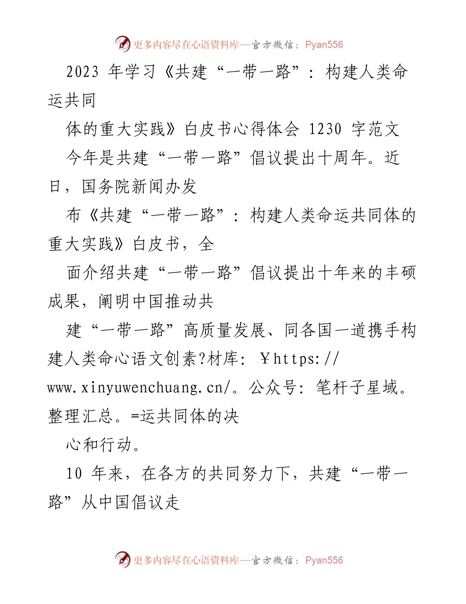 [发言] 学习交流会 - 深入理解共建“一带一路”倡议的十年成就与未来展望.docx_第1页