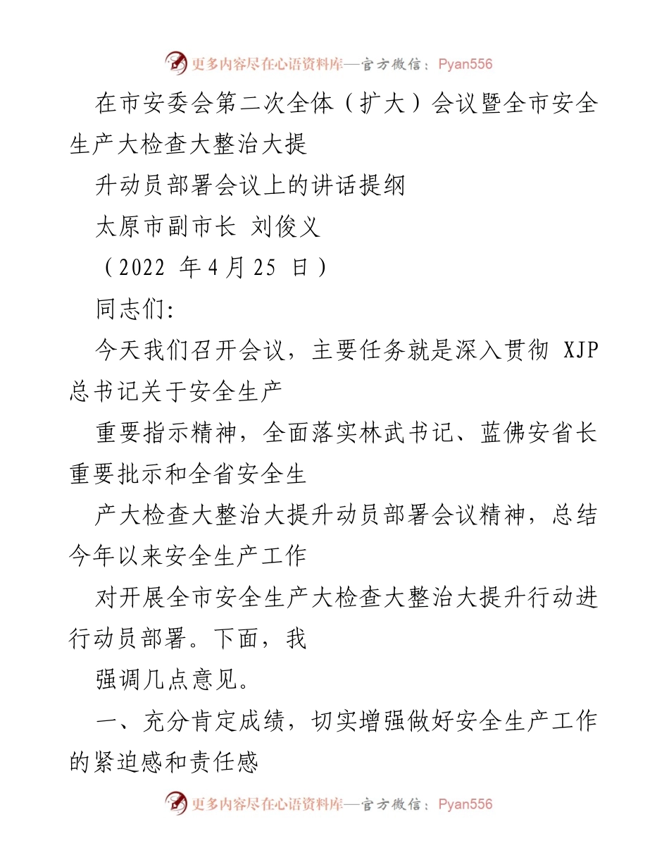 [发言] 安全生产动员部署会议 - 强化安全生产责任，推动全市安全检查整治工作.docx_第1页
