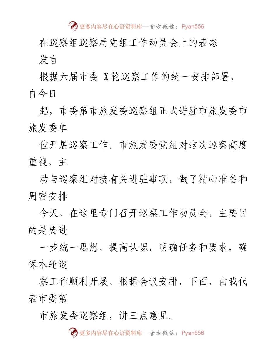 [发言] 巡察工作动员会 - 强化巡察工作，确保全面从严治党落实.docx_第1页