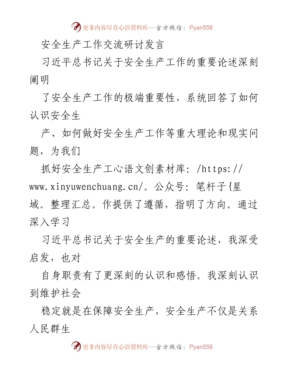[发言] 安全生产工作交流研讨 - 深入学习习近平总书记关于安全生产的重要论述与实践应用.docx_第1页