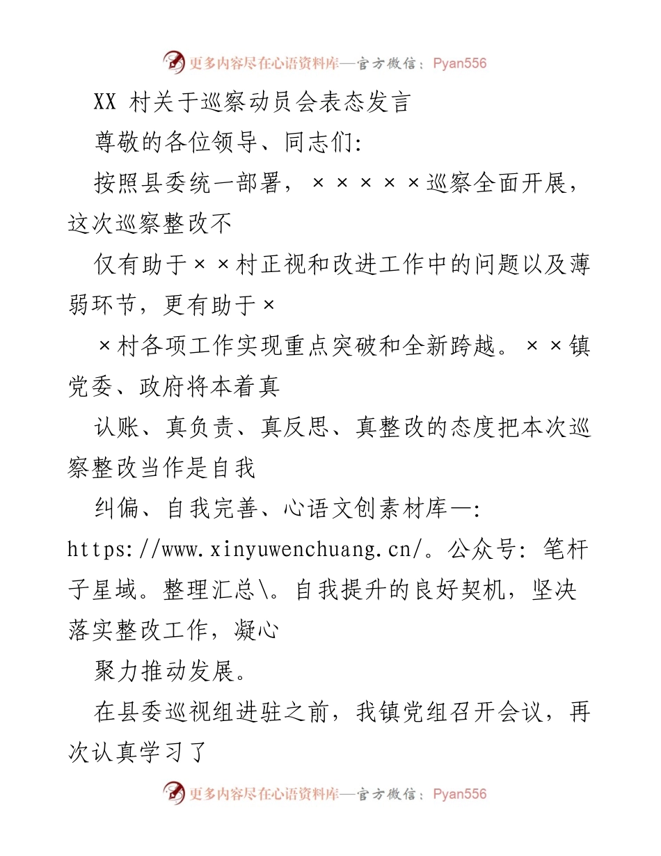 [发言] 巡察动员会 - XX村巡察整改表态发言.docx_第1页