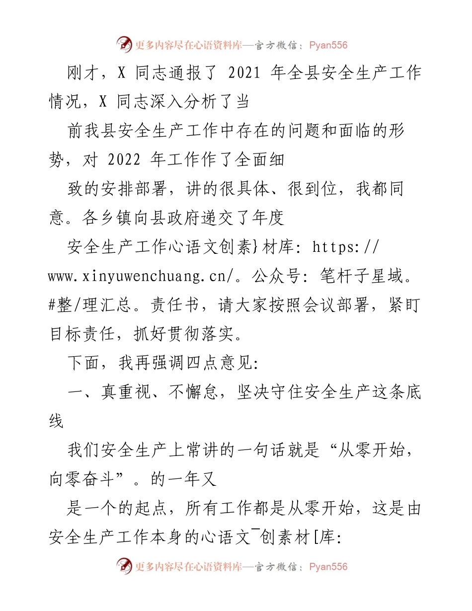 [发言] 安全生产工作会议 - 强调安全生产底线的重要性与年度工作部署.docx_第1页
