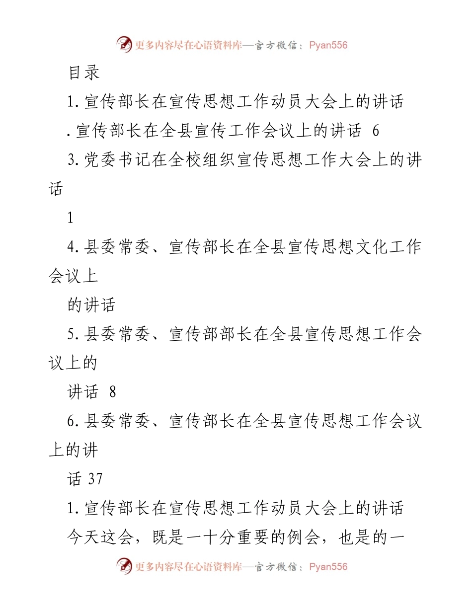 [发言] 宣传思想工作动员大会讲话总结与展望.docx_第1页