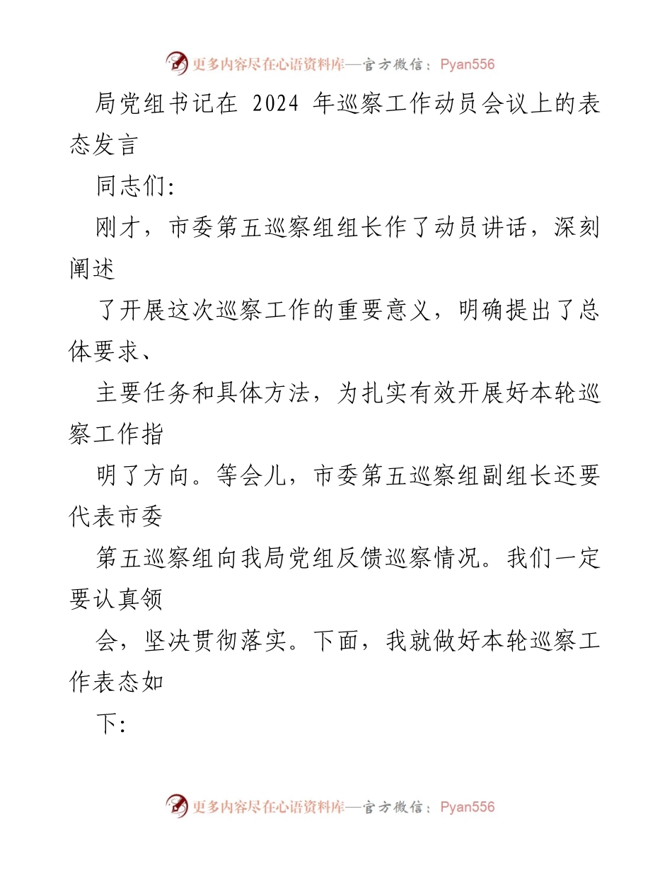 [发言] 巡察工作动员会议 - 加强政治监督，扎实推进巡察工作.docx_第1页