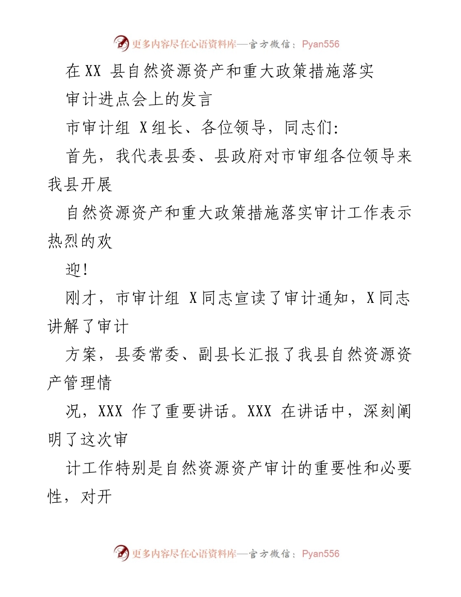 [发言] 审计进点会 - 自然资源资产审计的重要性与配合措施.docx_第1页