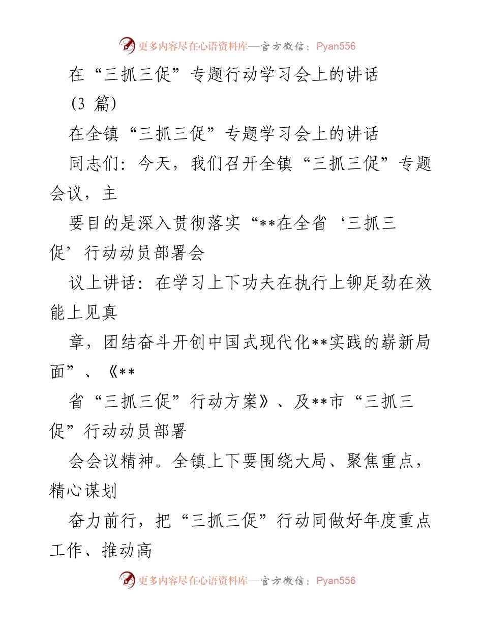[发言] 学习会 - 深入贯彻“三抓三促”行动精神，推动高质量发展.docx_第1页