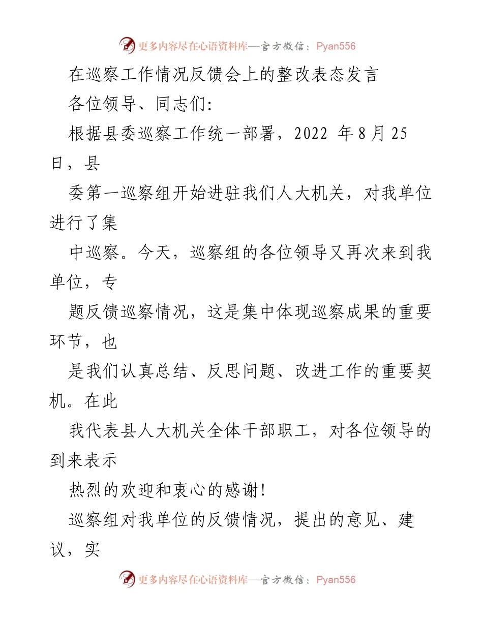 [发言] 巡察工作情况反馈会 - 整改表态发言与落实措施.docx_第1页