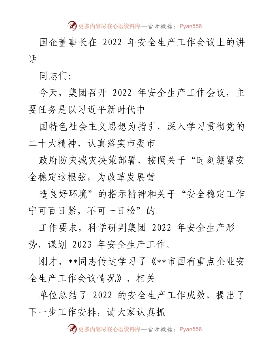 [发言] 安全生产工作会议 - 加强安全生产责任，筑牢红线意识.docx_第1页