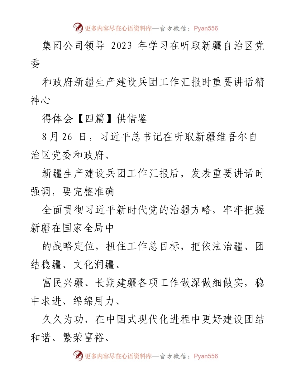 [发言] 学习会议 - 深入学习习近平总书记重要讲话精神，推动新疆发展新突破.docx_第1页