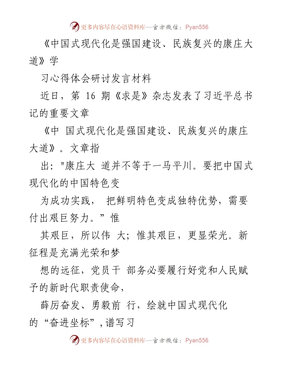 [发言] 学习研讨会 - 深入理解中国式现代化的实践路径与使命担当.docx_第1页