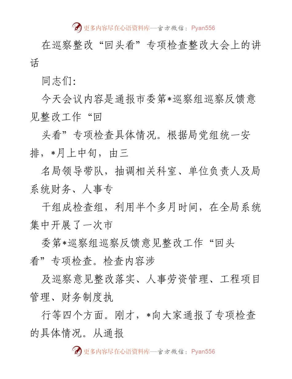 [发言] 巡察整改“回头看”专项检查整改大会 - 加强巡察整改落实，推动城管系统党建工作提升.docx_第1页